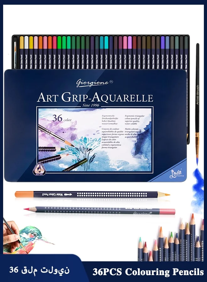 Giorgione Professional Watercolor Pencils Set with Metal Case and Brush (36 Pieces) xwqx0