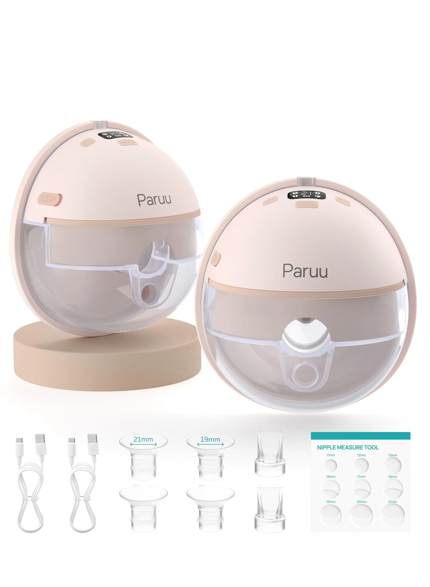 Paruu Wearable Breast Pump Hands-Free Electric Milk Extractor (4 Modes, 12 Levels, BPA-Free, 2 Pack) 9sz24