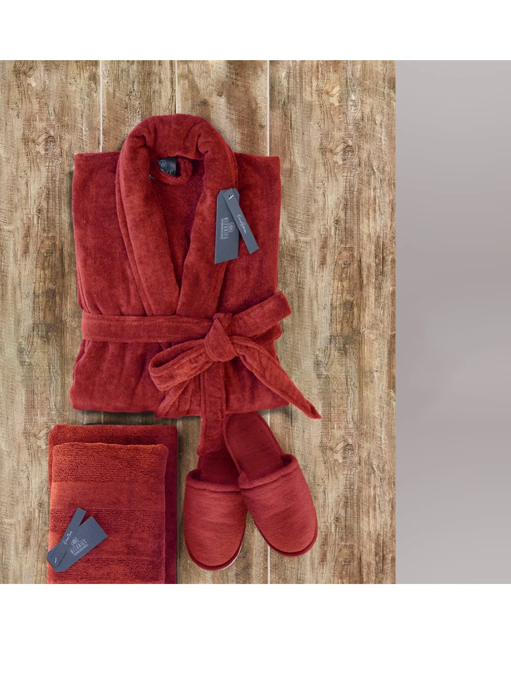 RIZARIES Luxury Bathrobe Set Premium Soft Velour Cotton (Red, 4 Pieces) 99rfb