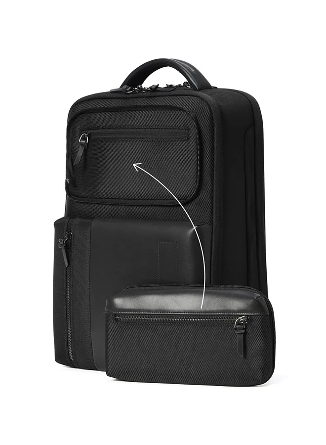 Premium Overnighter Laptop Backpack Water-Resistant Vegan Leather Travel Bag (Black, 23L) k26qb