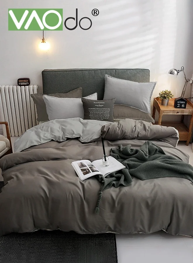 VAOdo 4-Piece Queen Size Comforter Bedding Set Reversible Solid Color Breathable Washed Polyester Duvet Cover (200x230 cm) geely
