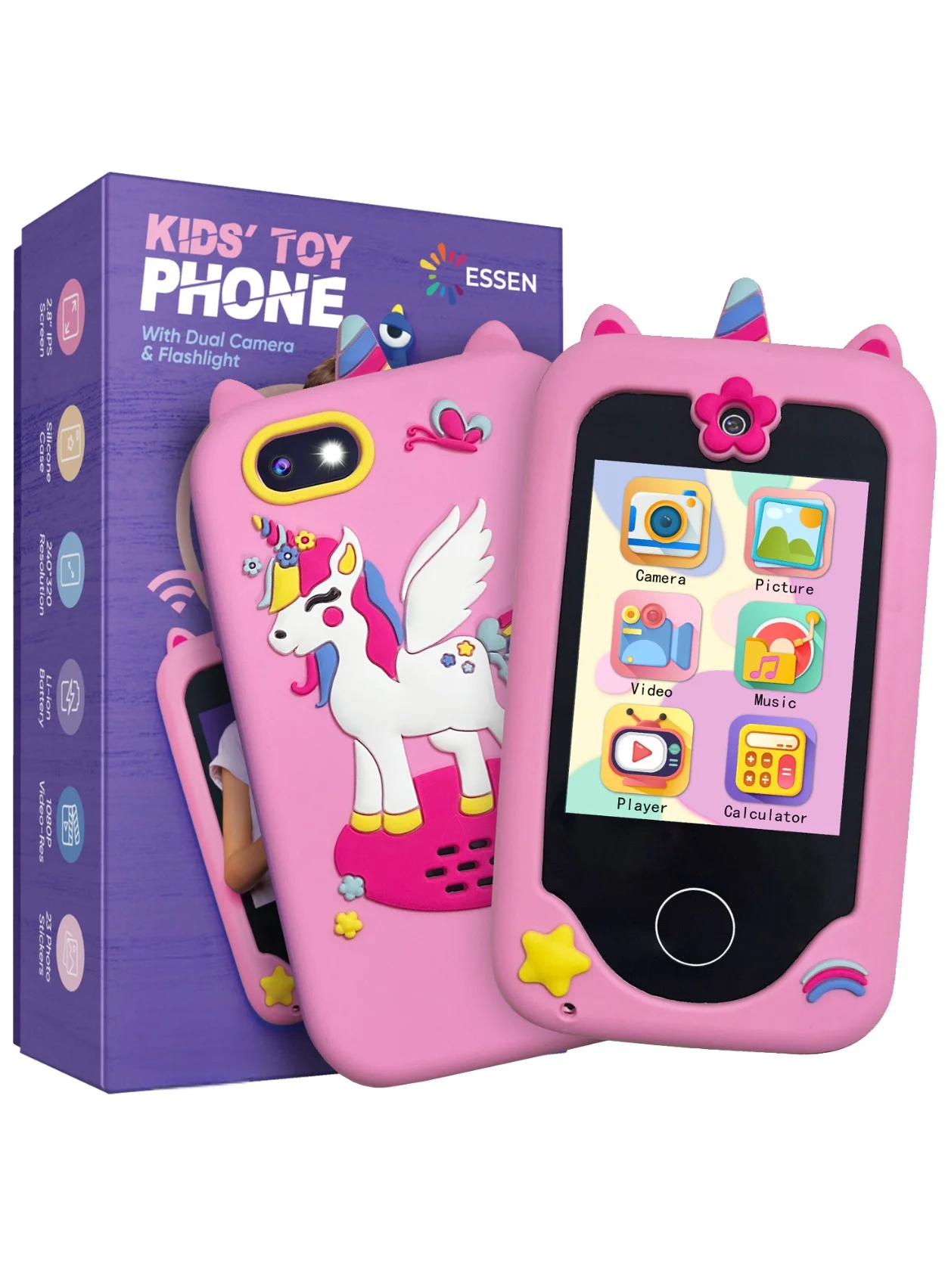 ESSEN Kids Smart Phone Toy Educational Learning Device with Dual Camera and Music Player (Pink, 1 Unit) 74n69