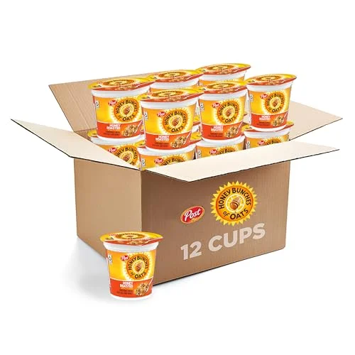 Honey Roasted Breakfast Cereal with Oats and Granola Clusters (12 x 57 g Cups) rihwt