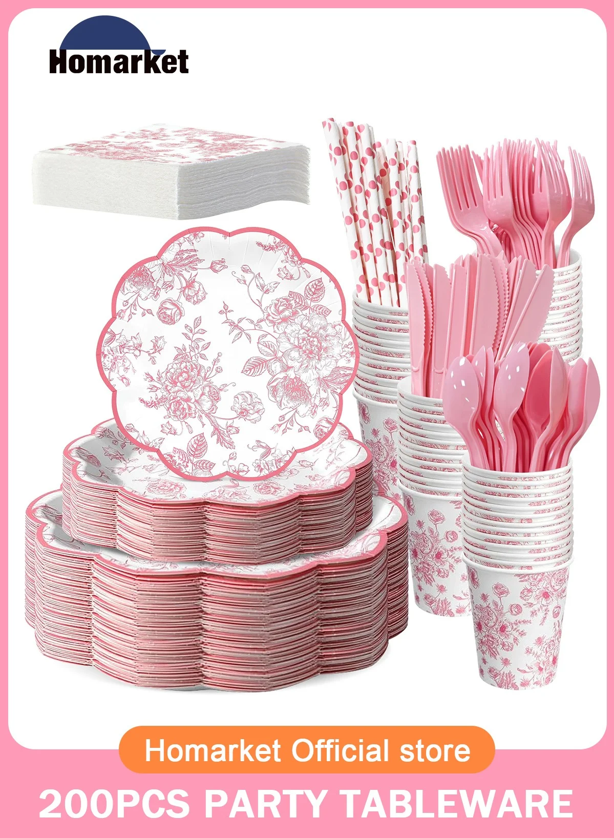 HomarKet Disposable Dinnerware Set for 25 Guests, Premium Floral Party Supplies Kit (200 Pieces) pp5qi