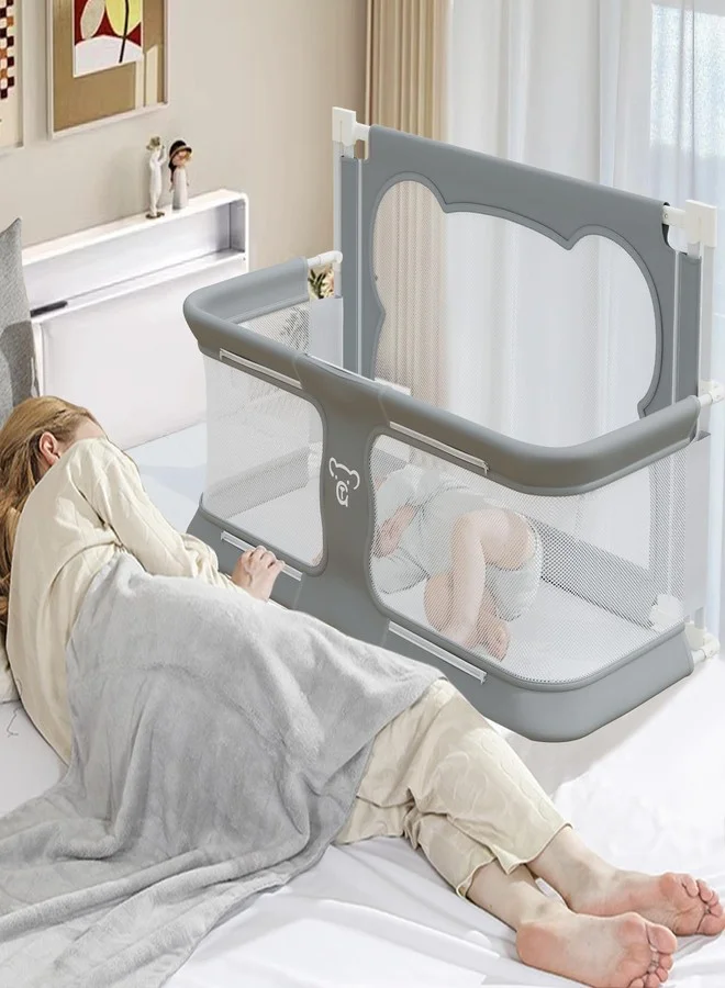 Premium 3-in-1 Baby Bedside Sleeper Portable Crib and Playpen for Infants (Grey, 120 cm) pbohb