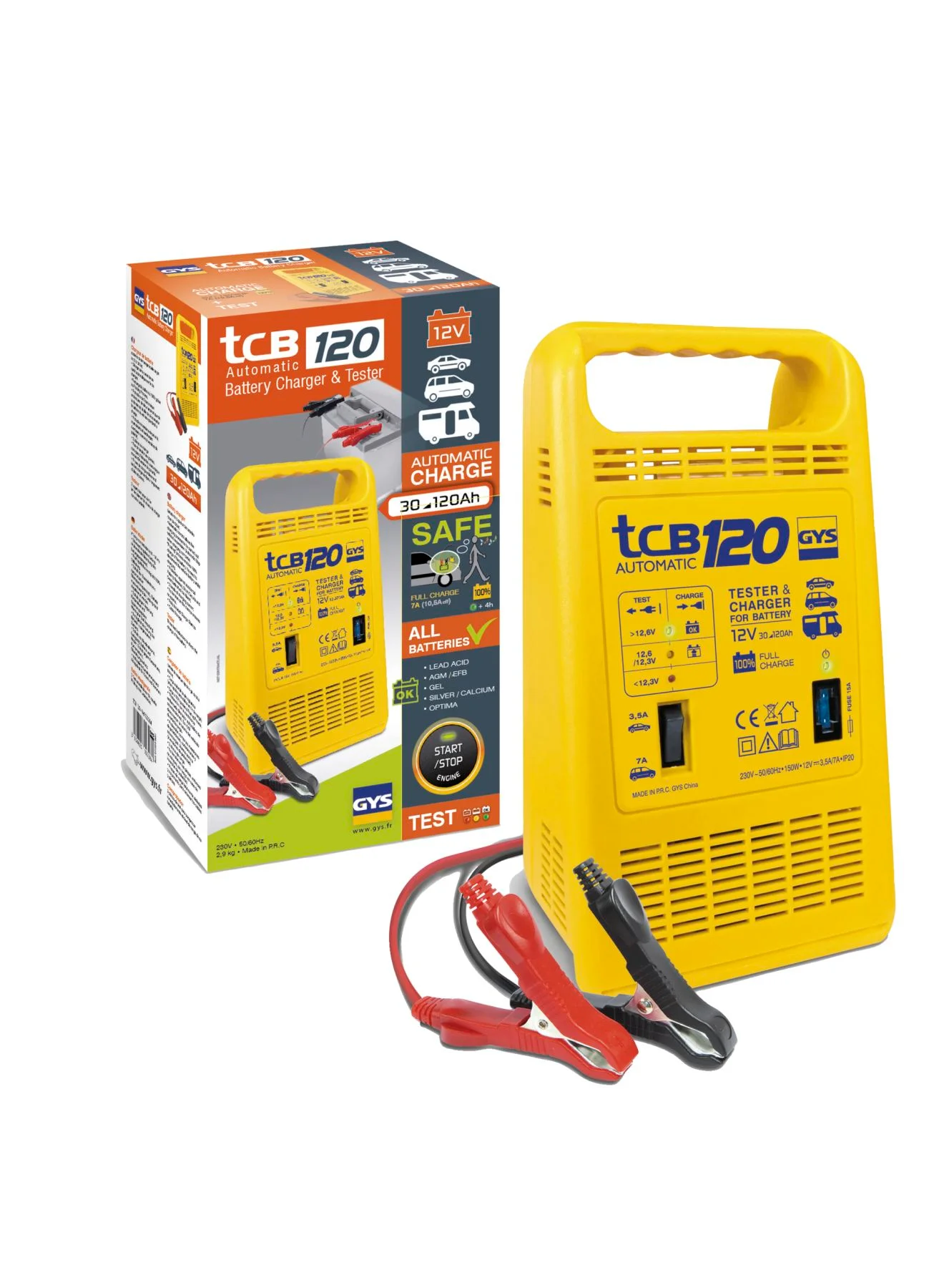 GYS 12V Automatic Battery Charger and Tester (Professional Grade, Compact Design) pj711
