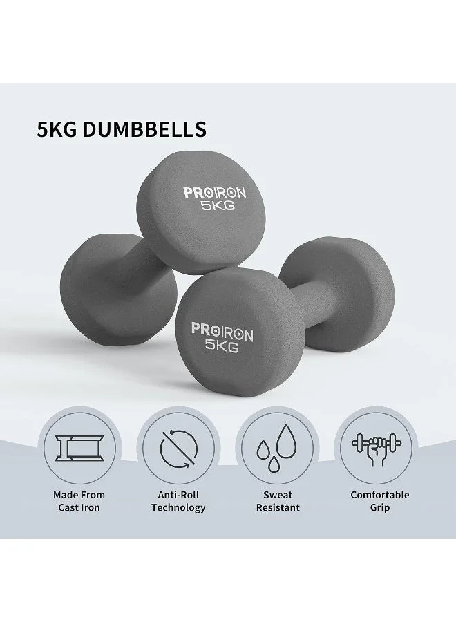 PROIRON Neoprene Dumbbell Set Non-Slip Hand Weights for Strength Training (Gray, 10kg Total) 7eweu