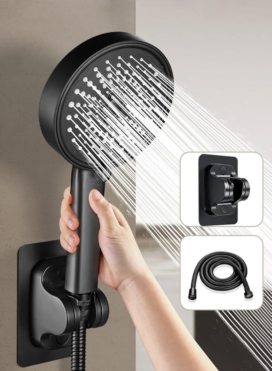 BEIRUI High-Pressure Handheld Shower Head Set with 5 Spray Settings (Contemporary Square Design, Water-Saving) om89j