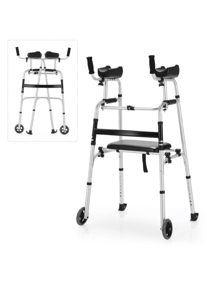 WALALLA Lightweight Folding Mobility Walker with Padded Seat and 5-inch Wheels (Black, 100-116cm) 0vgvb