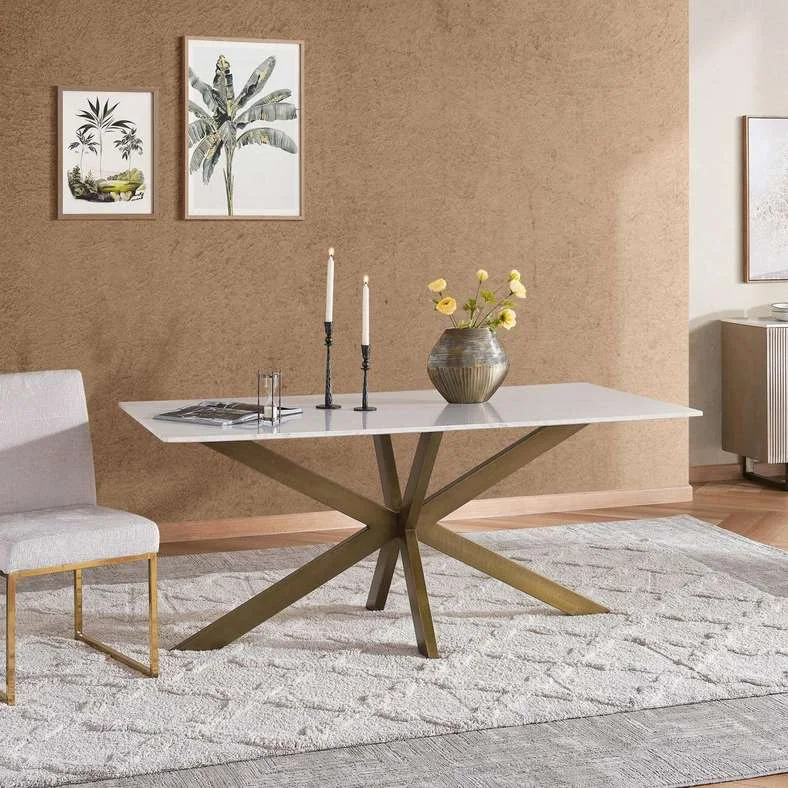 Pan Home Faroe 6 Seater Dining Table with Marble Top and Antique Brass Base (White, 180 cm) 8qwp2