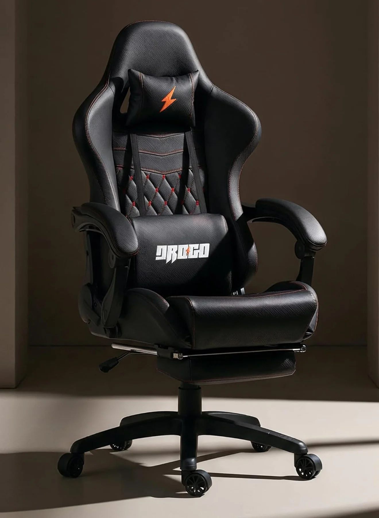 DROGO Ergonomic Gaming Chair with USB Massager Lumbar Pillow and Footrest (Black, Adjustable Seat) 2wzsm