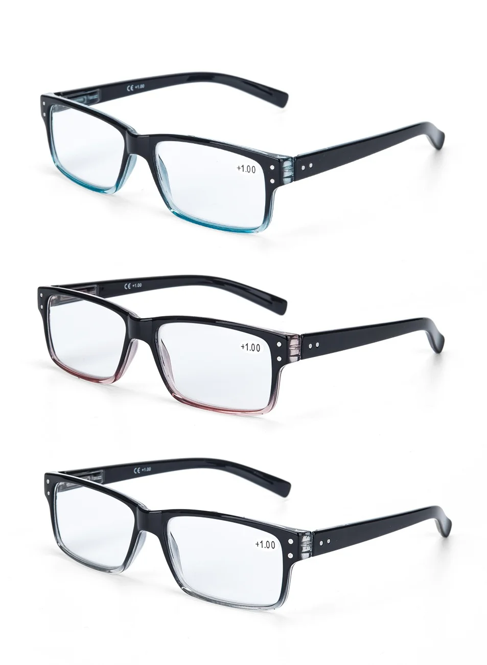 LANLANG Rectangular Reading Glasses for Men Premium Spring Hinge Lightweight Clear Lens (3-Pack, 0.75-3.5 Diopters) wi5j0