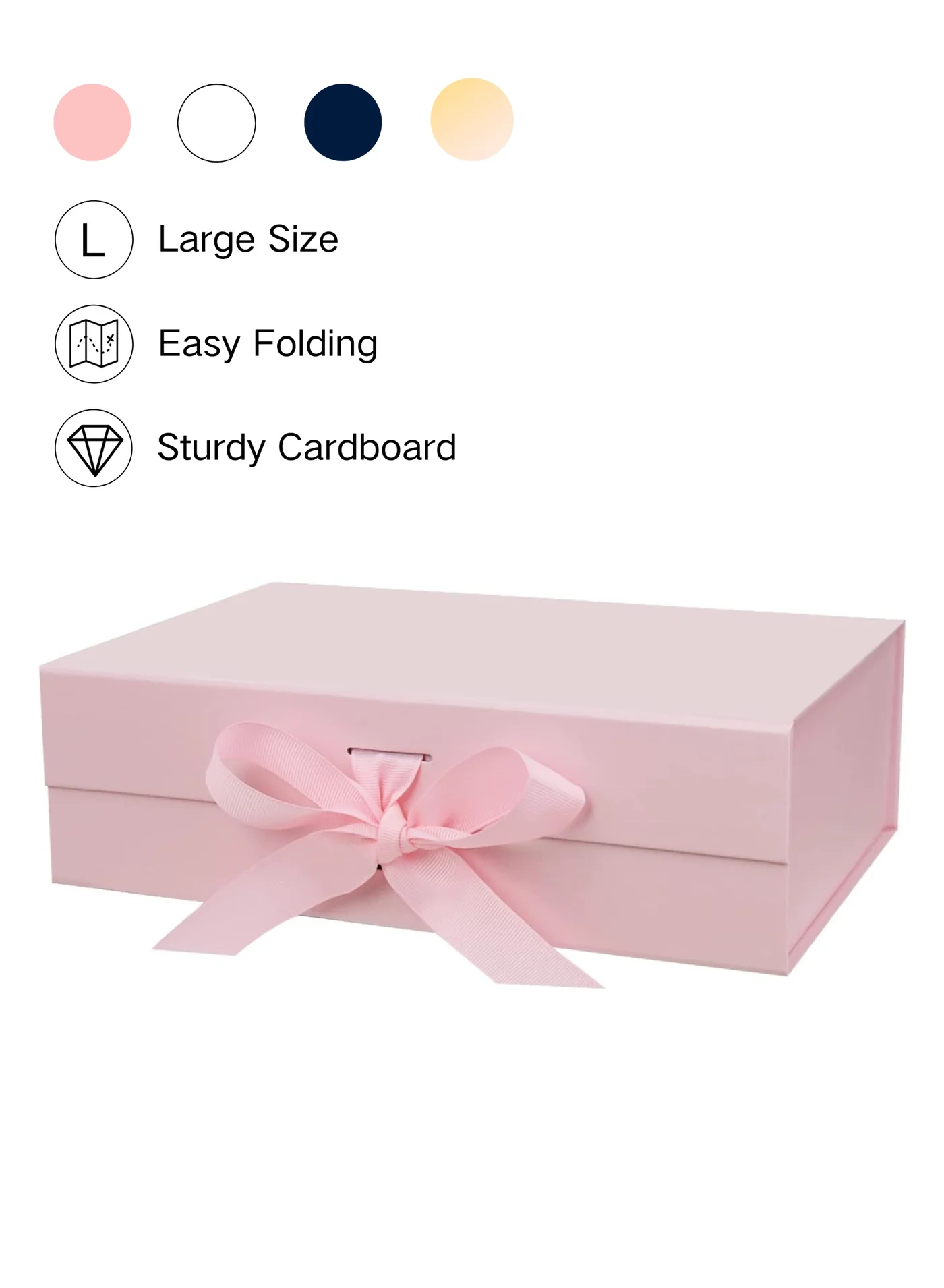 EAZZY Luxury Gift Box with Ribbon and Magnetic Closure (Pink, 34x25x12.5 cm) Premium Collapsible Rectangle Packaging for Anniversaries and Birthdays ieyxx