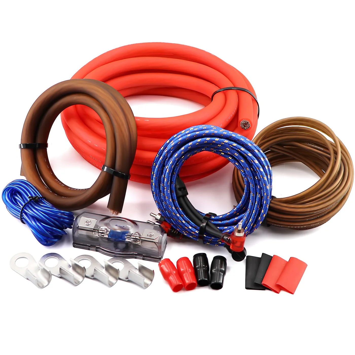 Welugnal 0 Gauge CCA Amplifier Wiring Kit Complete Car Audio Power Cable Set with Fuse Holder and RCA (Premium Copper Clad Aluminum, 1 Set) m36la