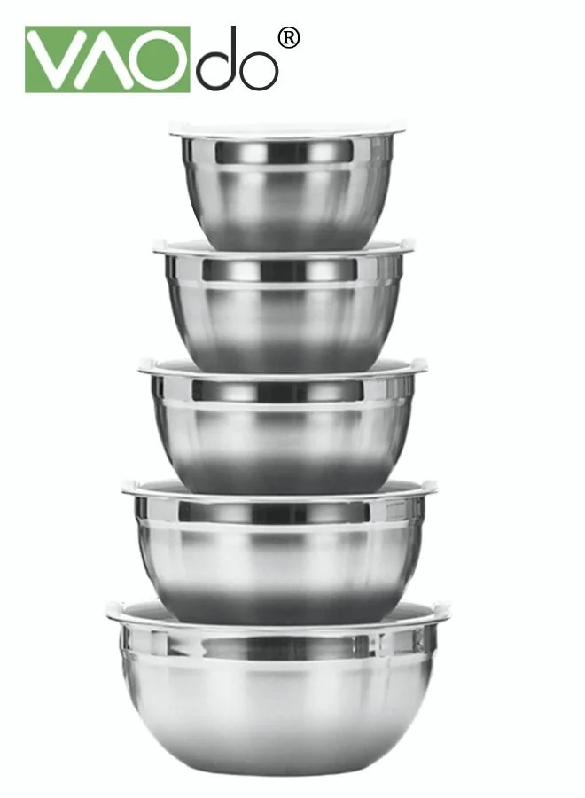 VAOdo Stainless Steel Mixing Bowl Set with Lids (5-Piece, 18-26 cm) Premium Nesting Bowls for Baking and Food Prep iwse9