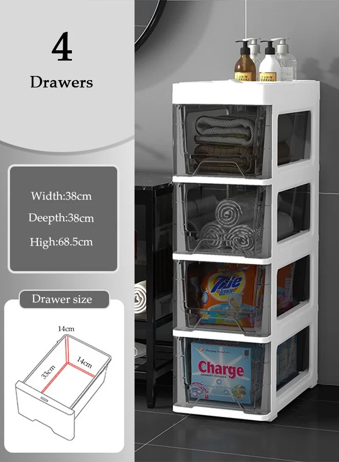 DUNISO 4-Layer Narrow Storage Cabinet with Drawers and Wheels (Clear, 80cm Height) lqhsr