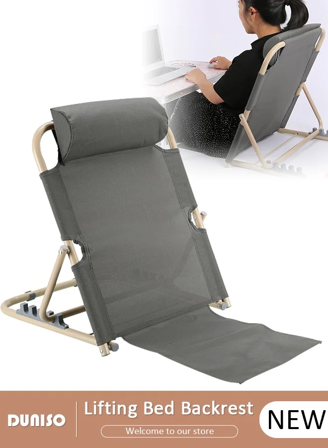 DUNISO Adjustable Bed Backrest Support with Head Pillow (5-Gear Folding Sit-Up Chair for Reading and Lumbar Relief) 76qto
