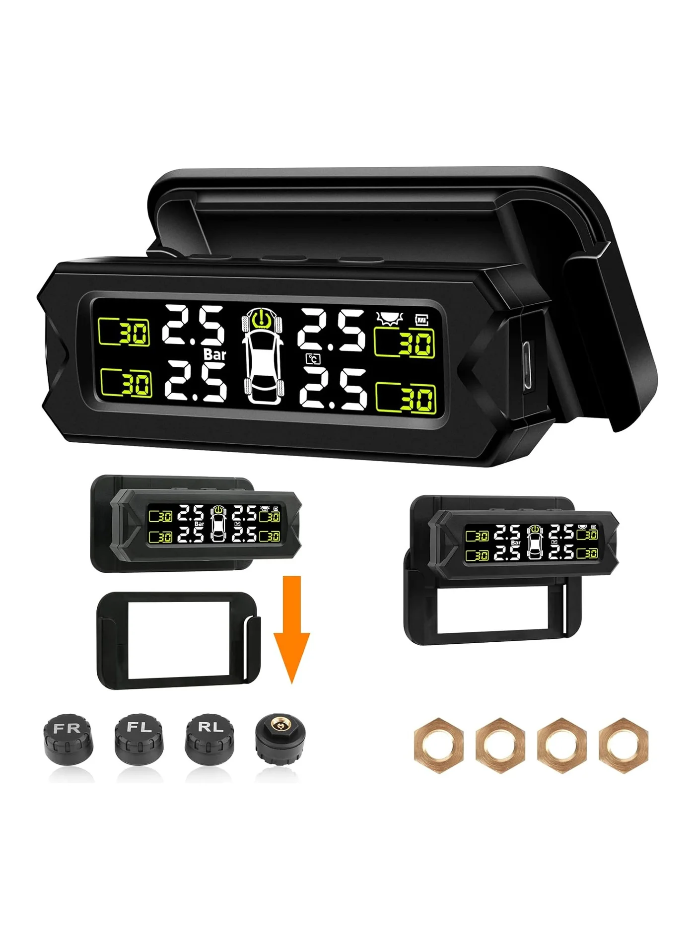 Boyi Solar Tire Pressure Monitoring System TPMS with Real-Time Auto Detection and 6 Alarm Modes for Cars (22-87 PSI) 4tehj