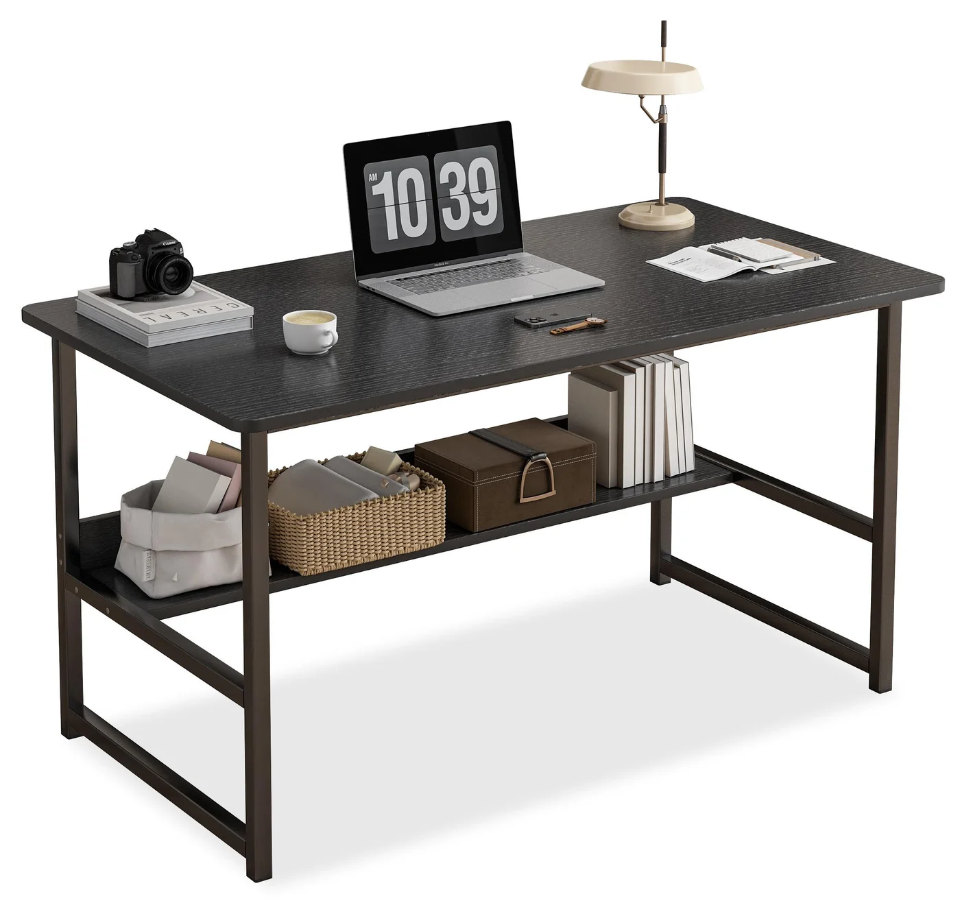 FAMAPY Home Office Writing Desk with Storage Shelves Premium Computer Workstation (120x55x73cm) t745c