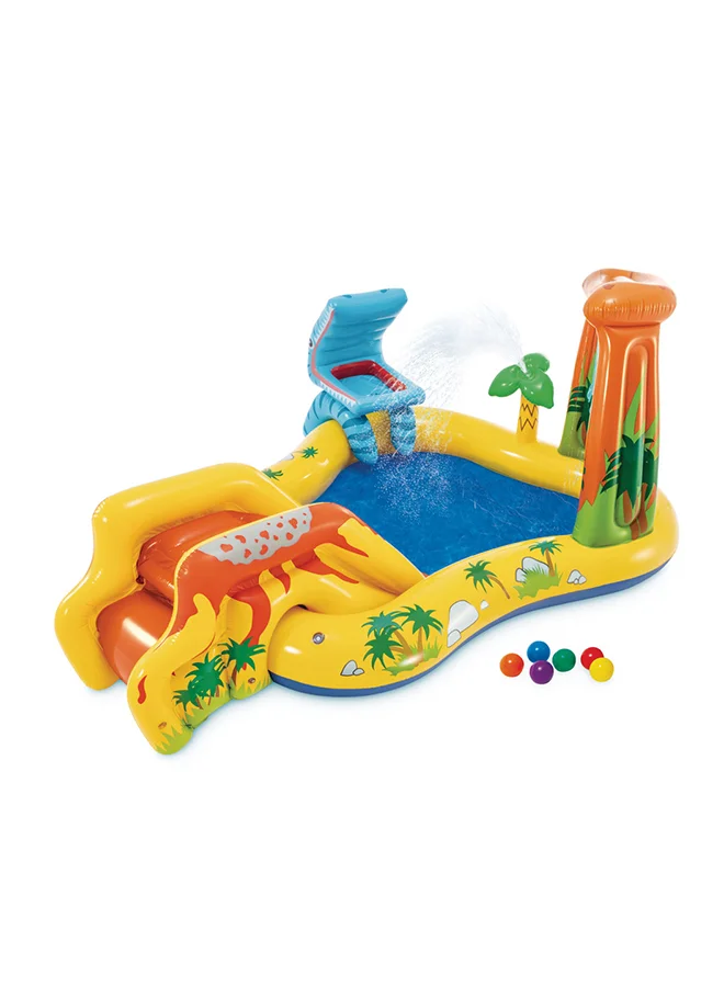Inflatable Dinosaur Play Center Outdoor Pool with Slide and Water Sprayer (Multicolor, 249x191x109cm) a0l38