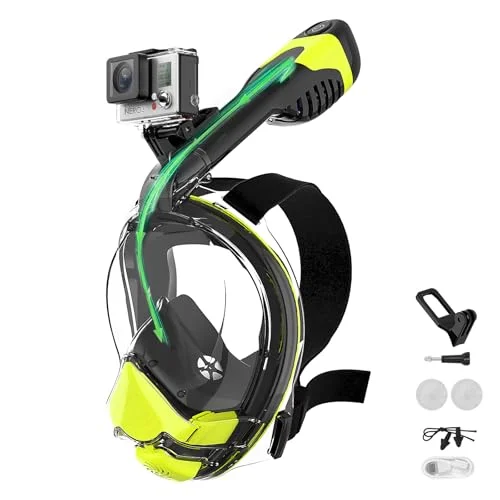 Tizikcon Electric Full Face Snorkel Mask with 180 Panoramic HD View and Anti-Fog System (Green, Large/X-Large) phnm0