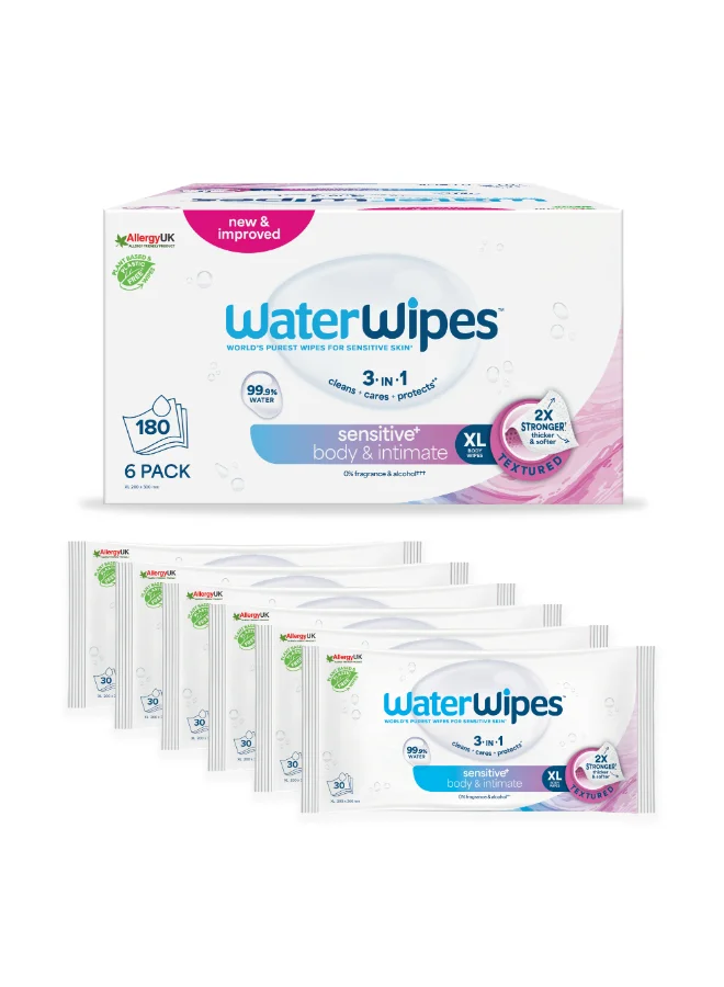 Sensitive Body and Intimate Hygiene Wipes, Unscented Premium Wet Wipes for Adult Care (6 Packs, 180 Count) dcloa