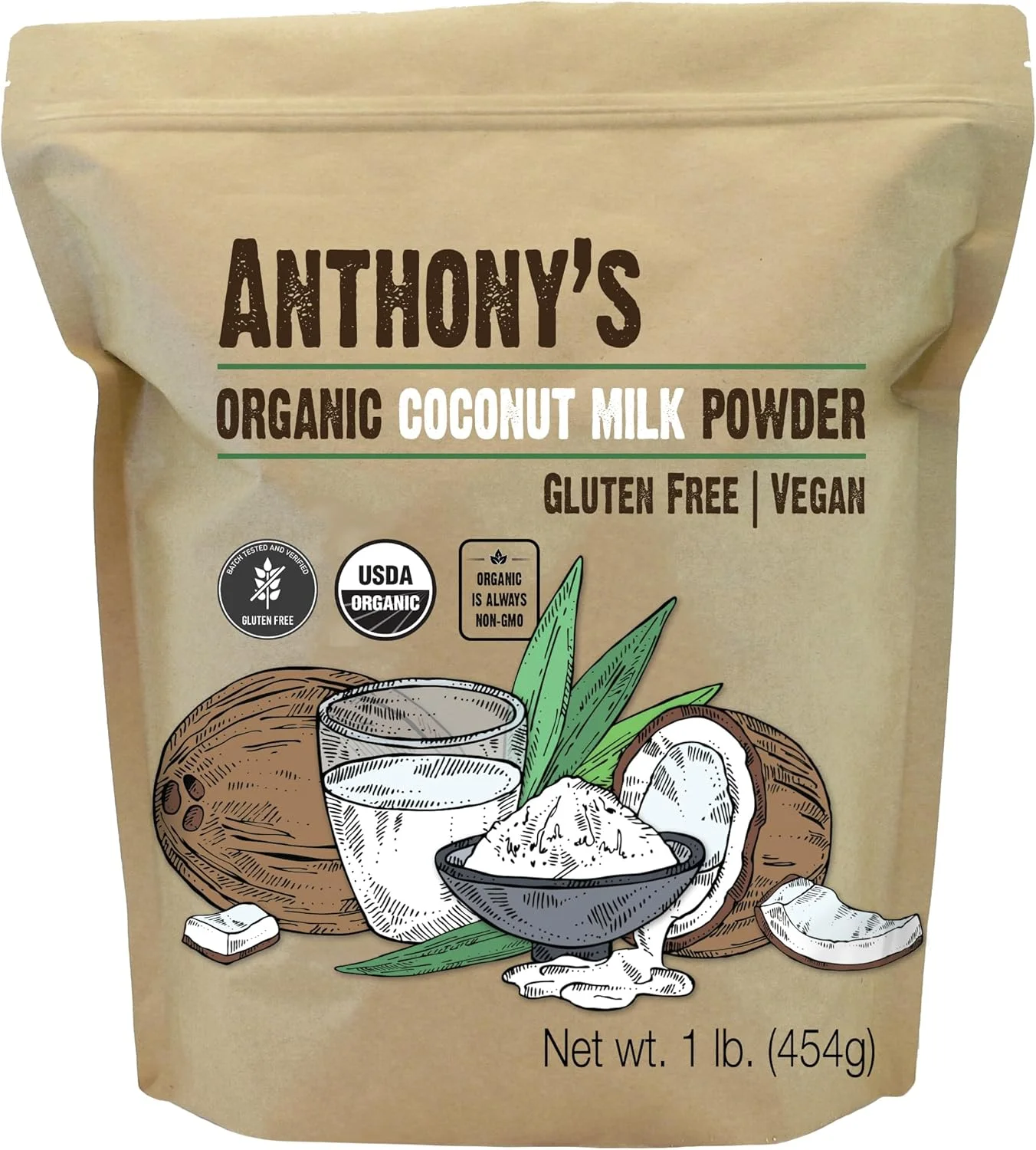 Organic Coconut Milk Powder Premium Dairy-Free Creamer Alternative (454 g) j3dpb