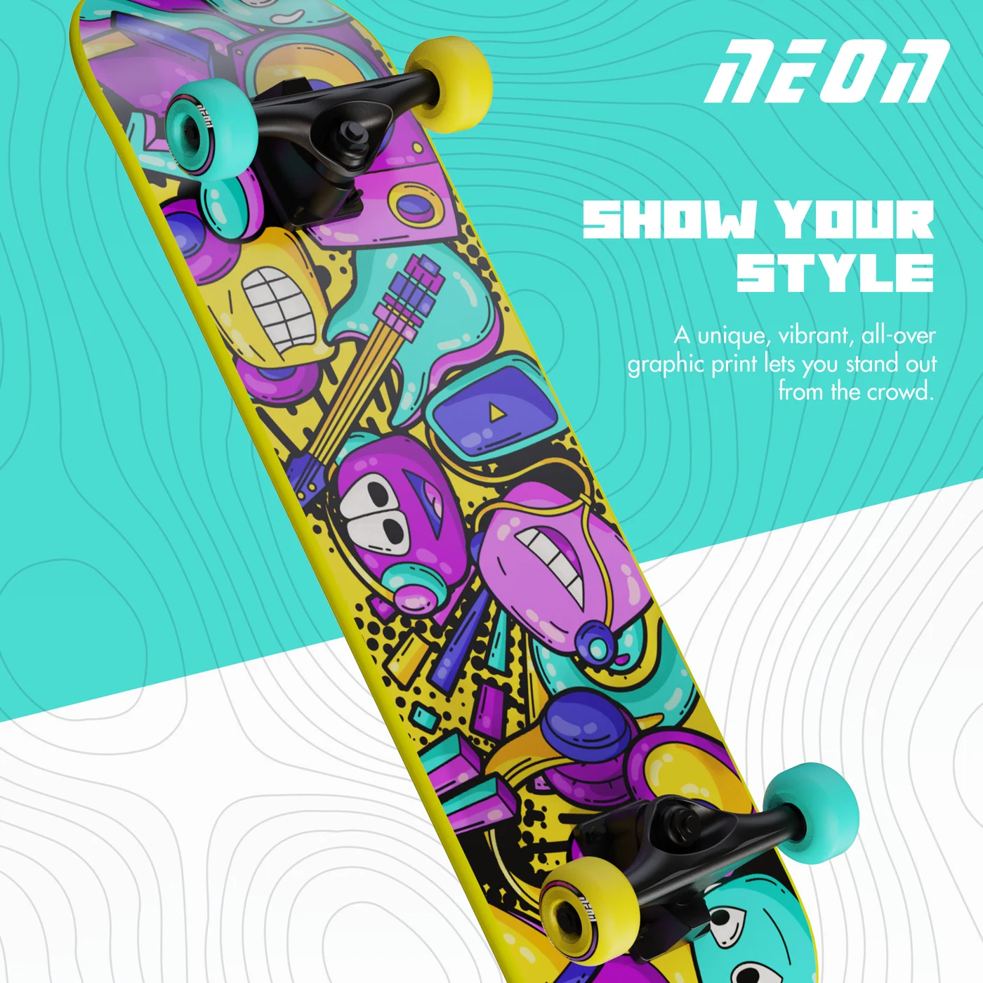 Neon Delta Skateboard Compact Deck Design Smooth Rolling Performance (Purple, 28 inch) rnn5z