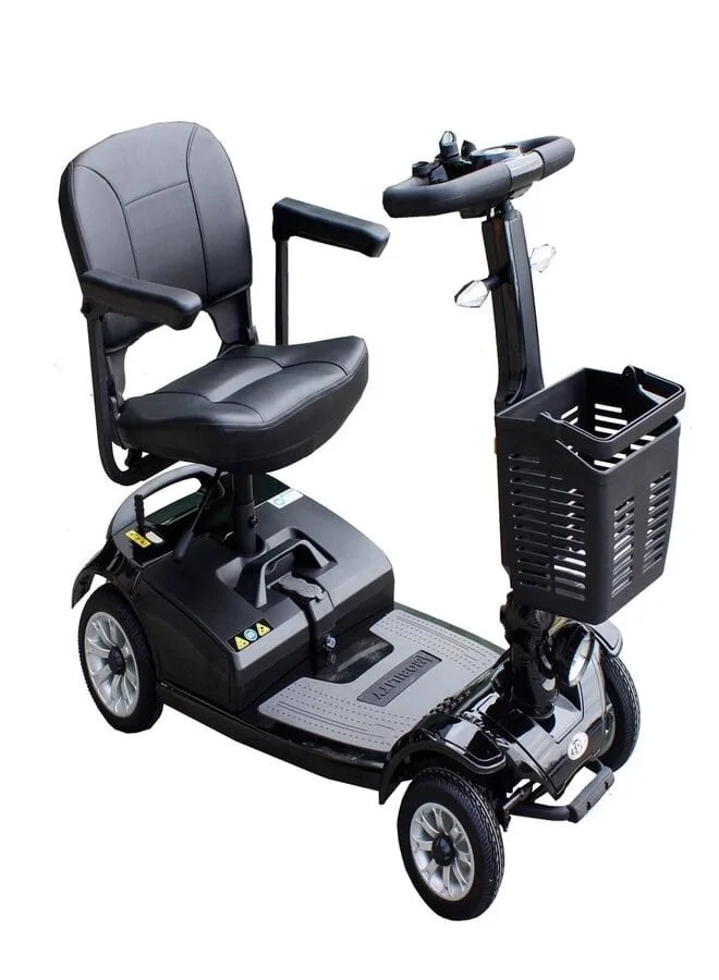 SUNCART Luxury Foldable 4-Wheel Electric Mobility Scooter with LED Lighting and Storage Basket (Black) 1ibdw
