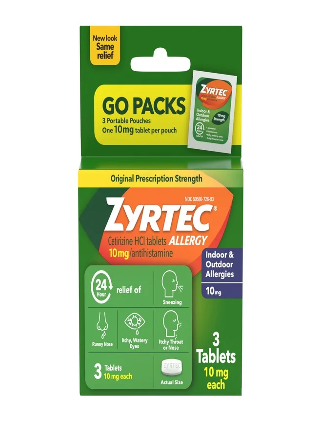 Premium Allergy Relief Tablets Cetirizine HCl Antihistamine for Indoor and Outdoor Use (3 Tablets) wkngh
