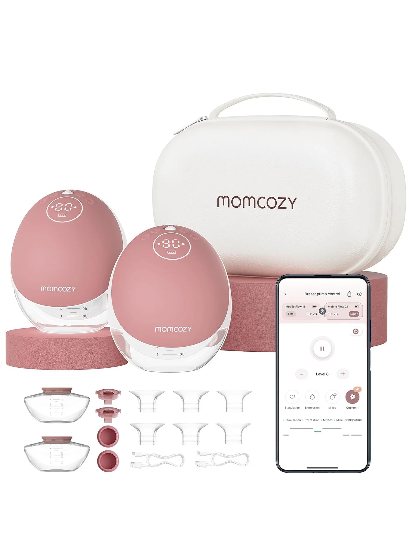 Premium Hands-Free Electric Breast Pump Set with Multi-Modes and 15 Suction Levels (Pink, 2 Pack) gtn2l