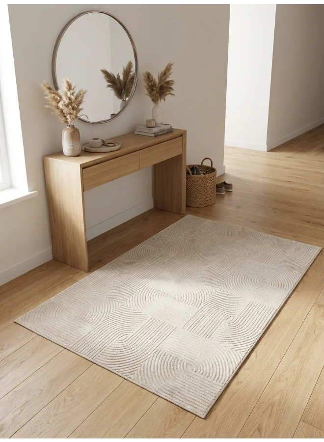 Noon East Metro Grid Woven Area Rug Soft Texture Premium Floor Decor (Cream, 120x170 cm) odcsw