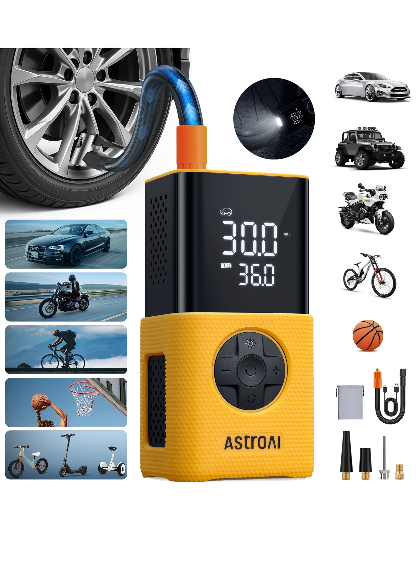 Portable Cordless Tire Inflator Air Compressor with Digital Display and LED Light (150 PSI) mf4fo