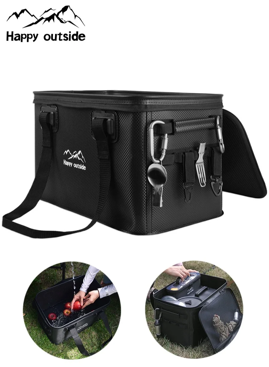 Happy Outside Foldable Tactical Storage Box, Waterproof Heavy Duty Organizer for Camping and Overlanding (Black, 35L) 4ph8q