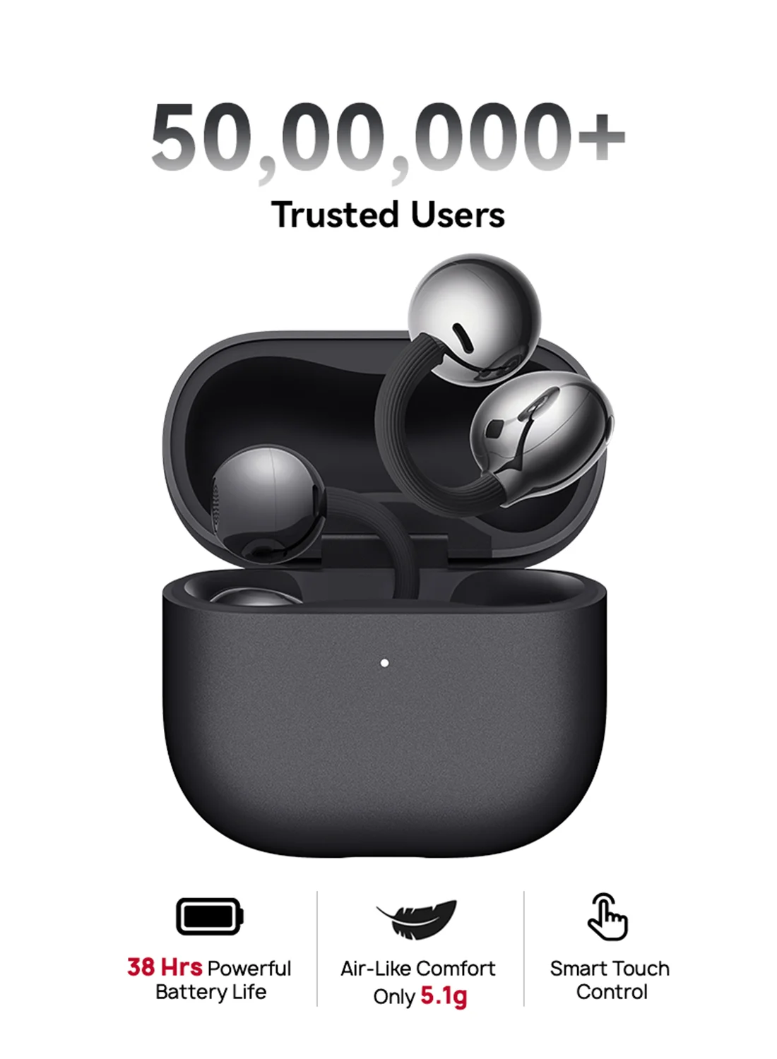 Smart Open-Ear Wireless Earbuds, Bluetooth 5.3 Sport Headphones, Ergonomic C-Bridge Design, IP57 Waterproof, Crystal-Clear Audio (Black, 1 Pair) mt7i8