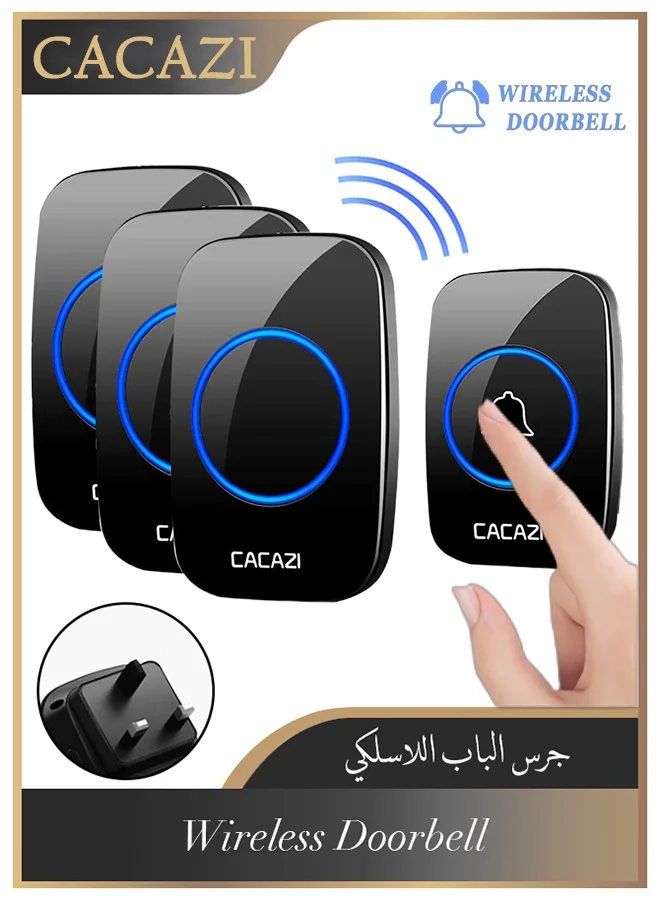 CACAZI Wireless Doorbell Waterproof LED Flash System (Black, 300m Range) 5ldvb