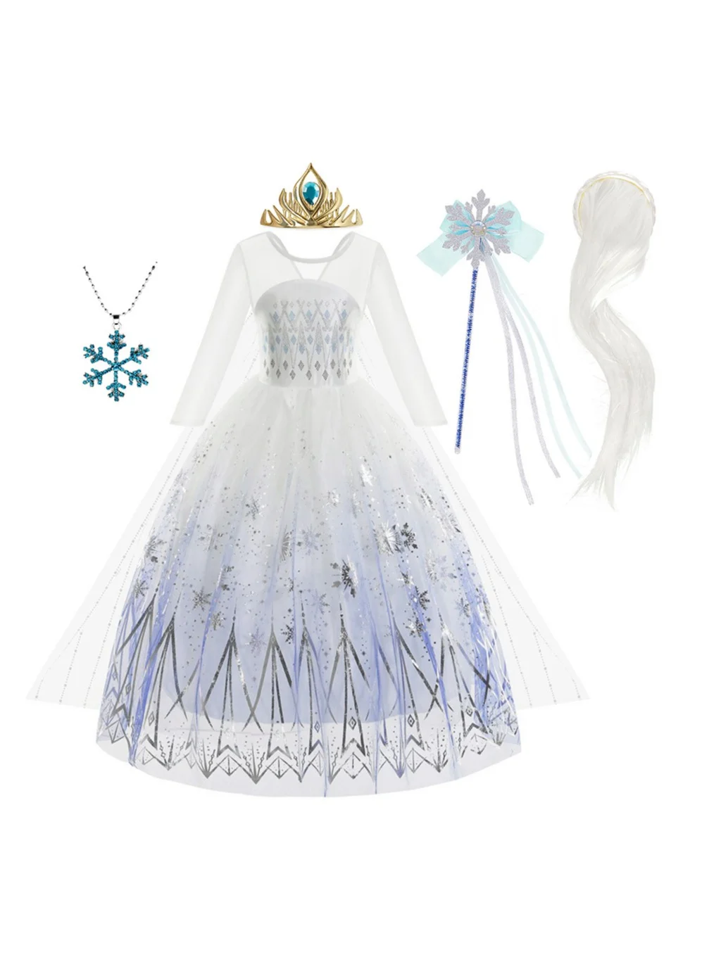 Princess Cosplay Costume for Girls, Premium Sparkle Party Dress with Accessory Set (Blue, 120cm) ksrrk