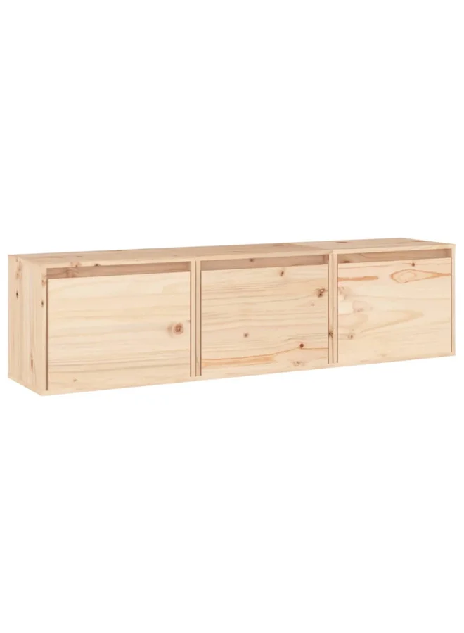 VidaXL TV Cabinet Set 3-Piece Solid Pine Wood Entertainment Unit (Natural Wood Finish, 3-Piece Set) 98huq