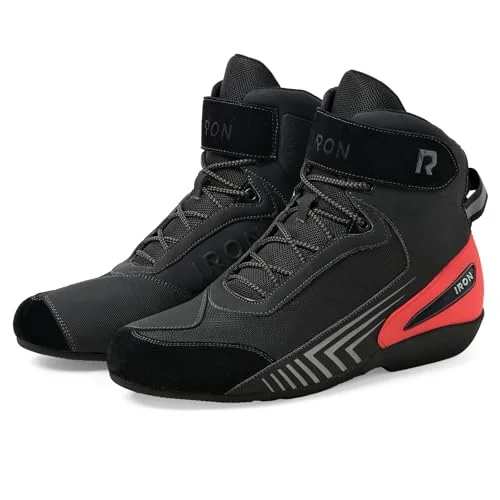 RIDEIRON Motorcycle Riding Shoes for Men Protective Road Street Boots (Anti-Slip, Black, Size 42) lau9c