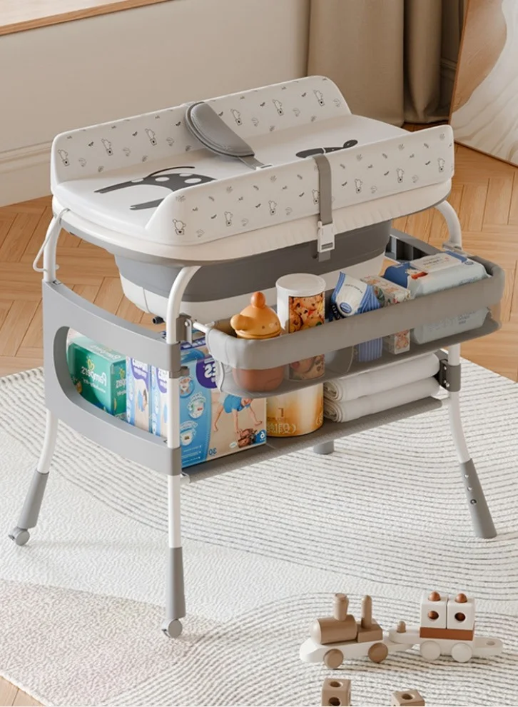 XiuWoo 2-in-1 Baby Bathtub and Changing Table Station with Adjustable Height and Storage Rack (Grey, 85 cm x 50 cm x 90 cm) qyg60