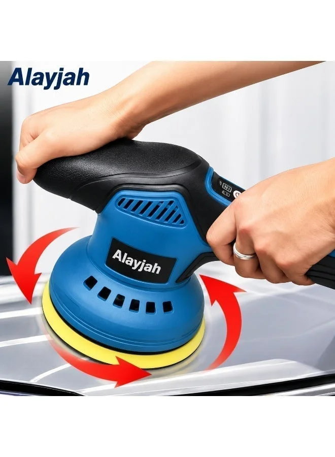 Alayjah Cordless Car Polisher and Buffer Kit with Dual 12V 1500mAh Batteries (Variable Speed, Portable Detailing Tool) 3fglt