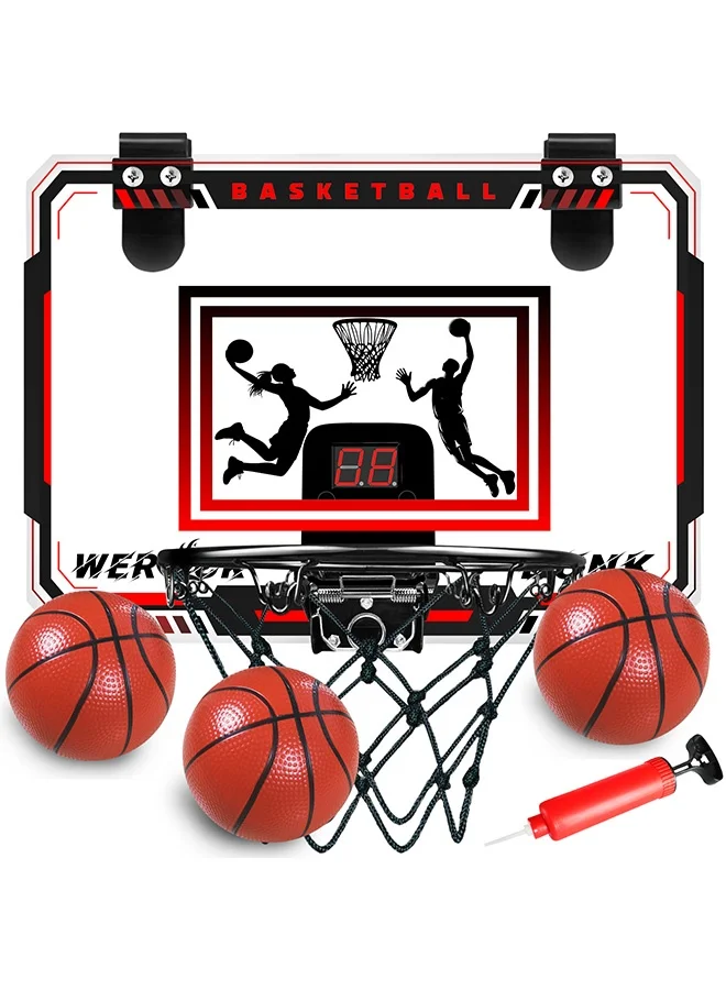 Premium Mini Basketball Hoop Wall Mounted Set with Electronic Scoreboard and 3 Balls for Kids and Office Indoor Sport Games 2o1hp