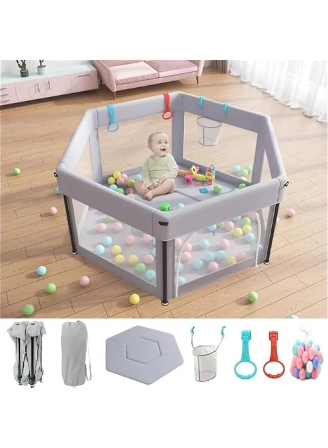 Beauenty Foldable Baby Playpen with Padded Mat and Breathable Mesh Walls, Sturdy Safety Play Area for Indoor and Outdoor Use (125cm) tnrk7