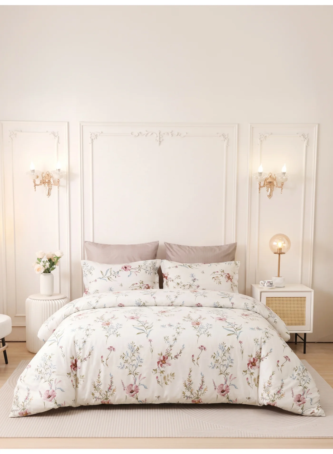 Donetella Printed Duvet Set 4-Piece Bedding Collection (Floral, Queen Size 180x200 cm) lf4re