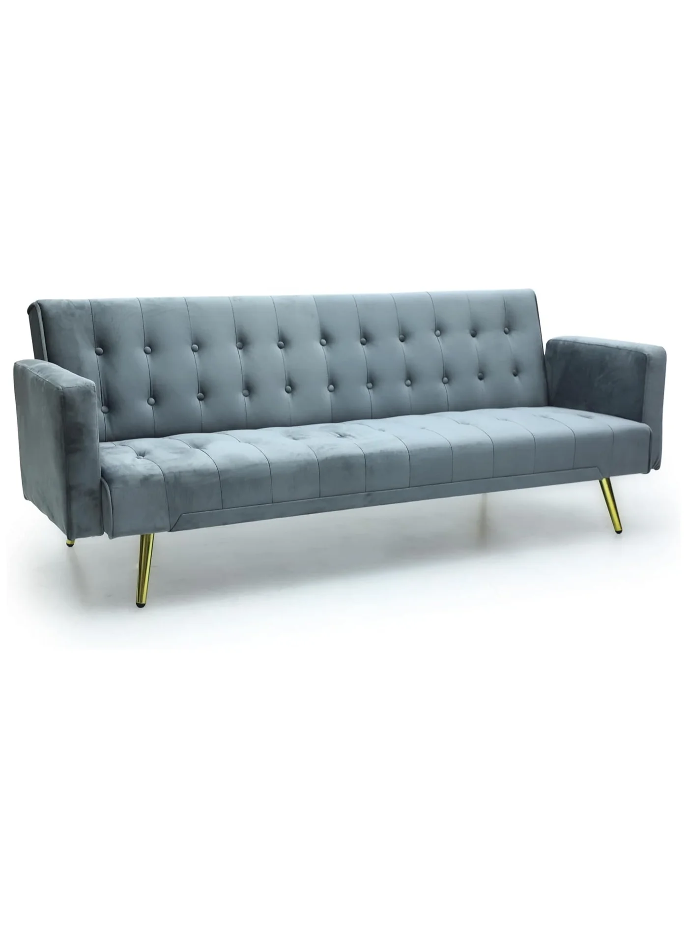 Multi Home Furniture Modern 3-Seater Velvet Sofa Cum Bed with Golden Legs (Grey, 180 cm) fuajy