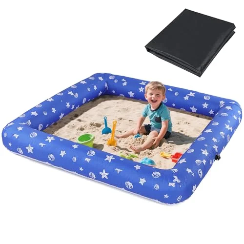 Biubee Inflatable Kids Sandbox with Protective Cover Large Outdoor Sand Pit for Backyard Garden (150 x 150 cm) q0voe