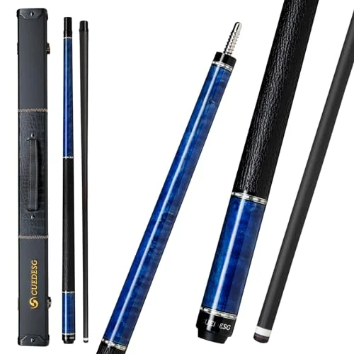 CUEDESG Carbon Fiber Pool Cue Stick Professional Low Deflection Billiard Cue with Rare Wood Butt and Protective Case (Blue, 12.5 mm) 8usuq
