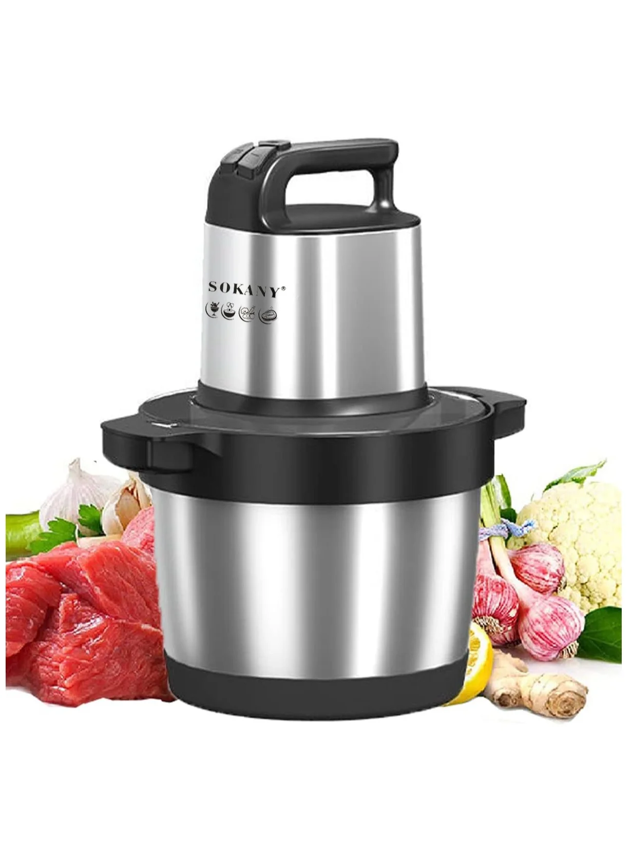 Sokany Electric Meat Grinder 1500W Food Processor with 4-Blades (Silver, 6.5L) hysln