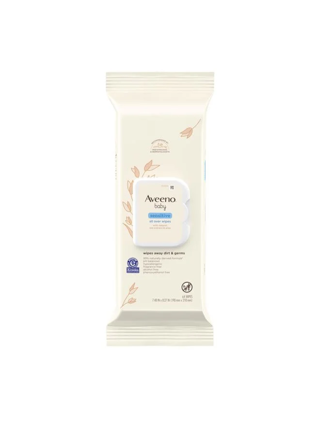 Sensitive All Over Wipes with Aloe and Natural Oat Extract for Face and Body (64 Count) 74tmv