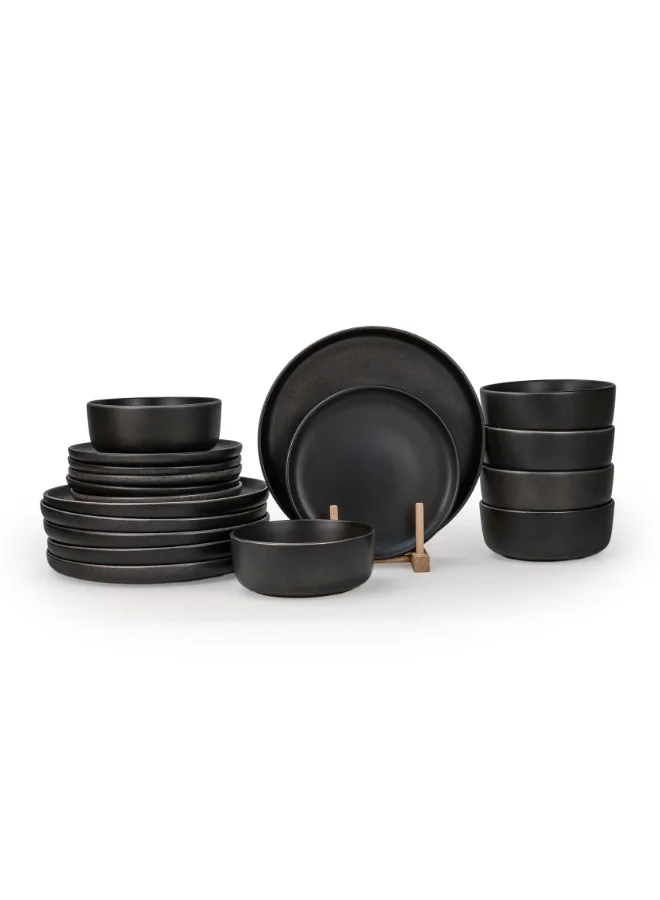 Premium Stoneware 18-Piece Dinnerware Set, Modern Matte Black Dining Tableware for 6 People (18-Piece Set) apea4